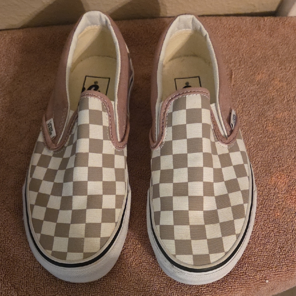 Vans Slip-On Checkerboard Flats in Beige and Cream